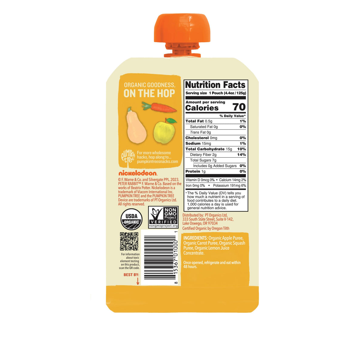 Pumpkin Tree Peter Rabbit Organics, Banana, Mango, and Kale, 4 Squeeze Pouch, Mango, Broccoli & Kale, 4.4 Ounce (Pack of 10)