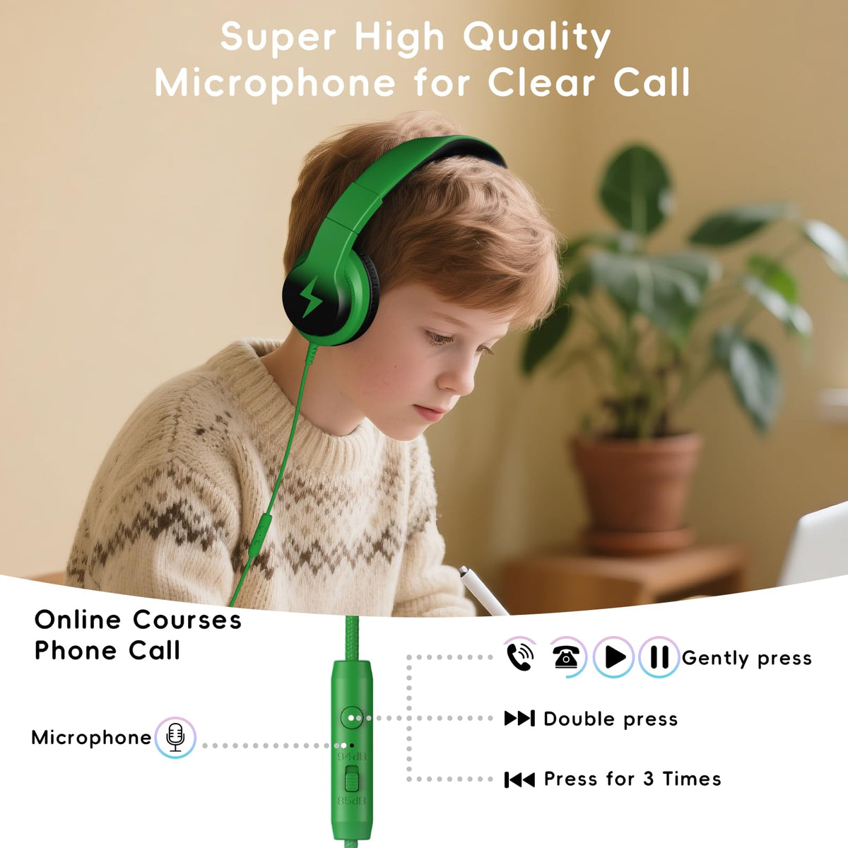 Candy Bila Wired Kids Headphones for School, Over-Ear for Boys Girls
