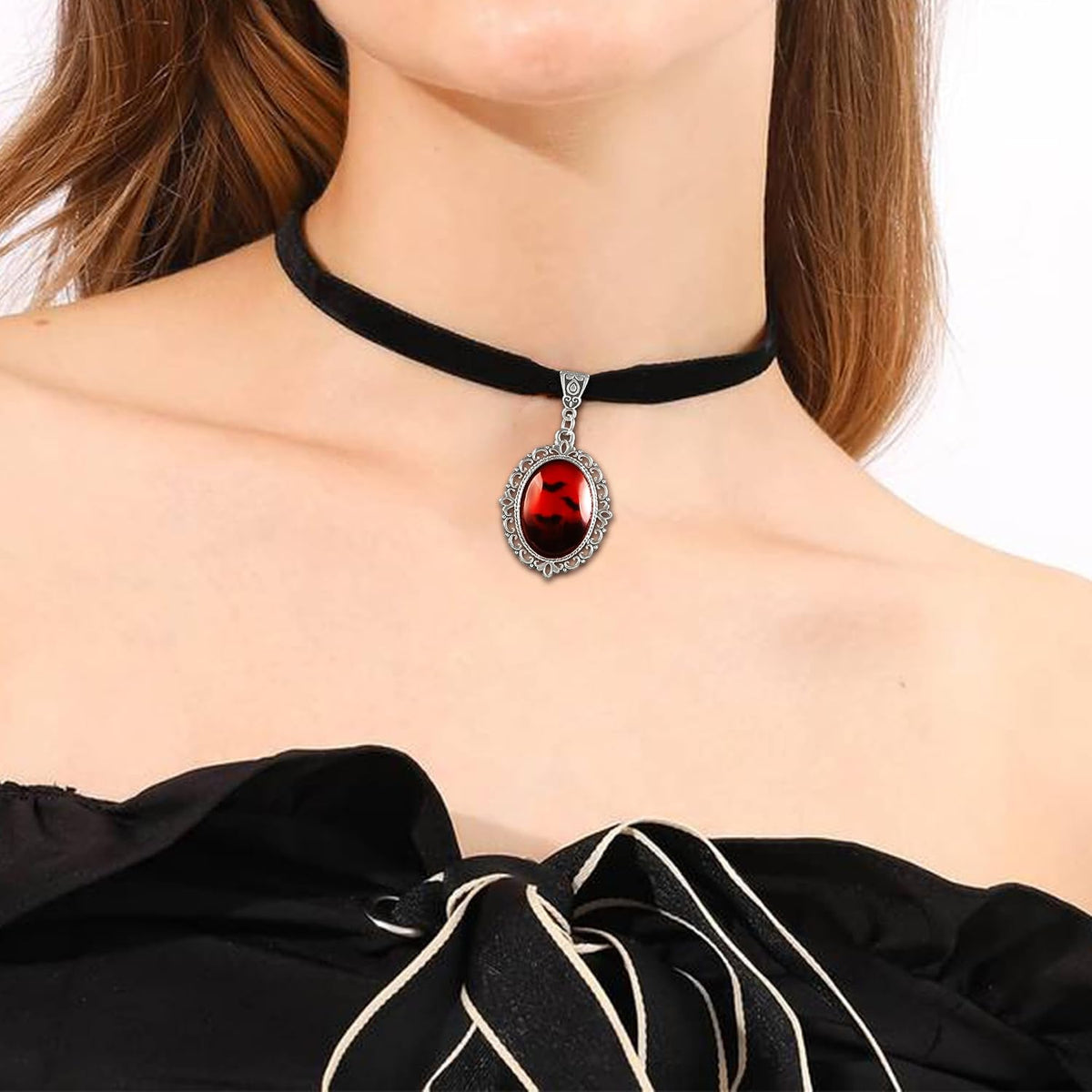 Halloween Heart Necklace for Women Vampire Raven Choker Necklace
