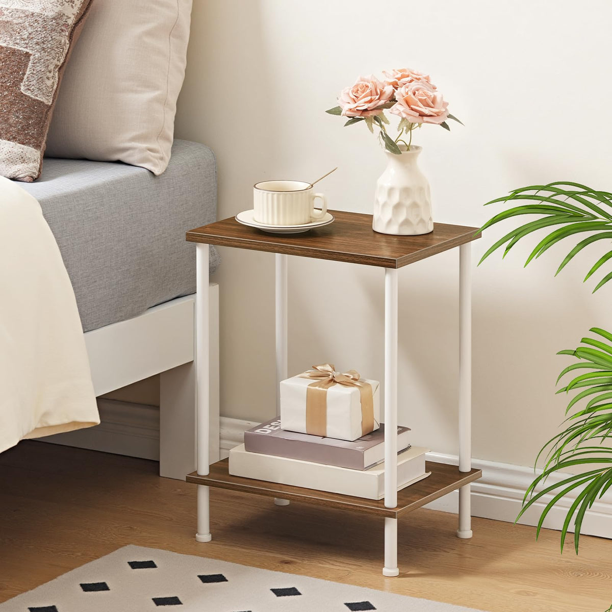 HOOBRO End Table, Small Side Table, Nightstand with 2-Layer Storage Shelves, Sofa Table for Small Spaces, Living Room, Bedroom, Stable Frame, Easy Assembly, Rustic Brown BF09BZ01