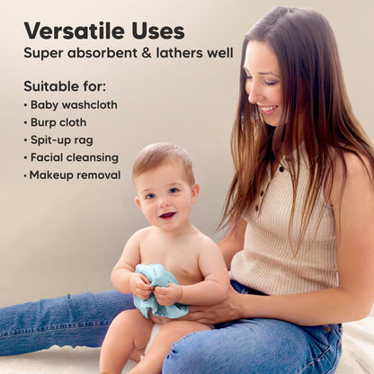 6-Pack Baby Washcloths, Soft Absorbent Washcloths for Face, Body (White)