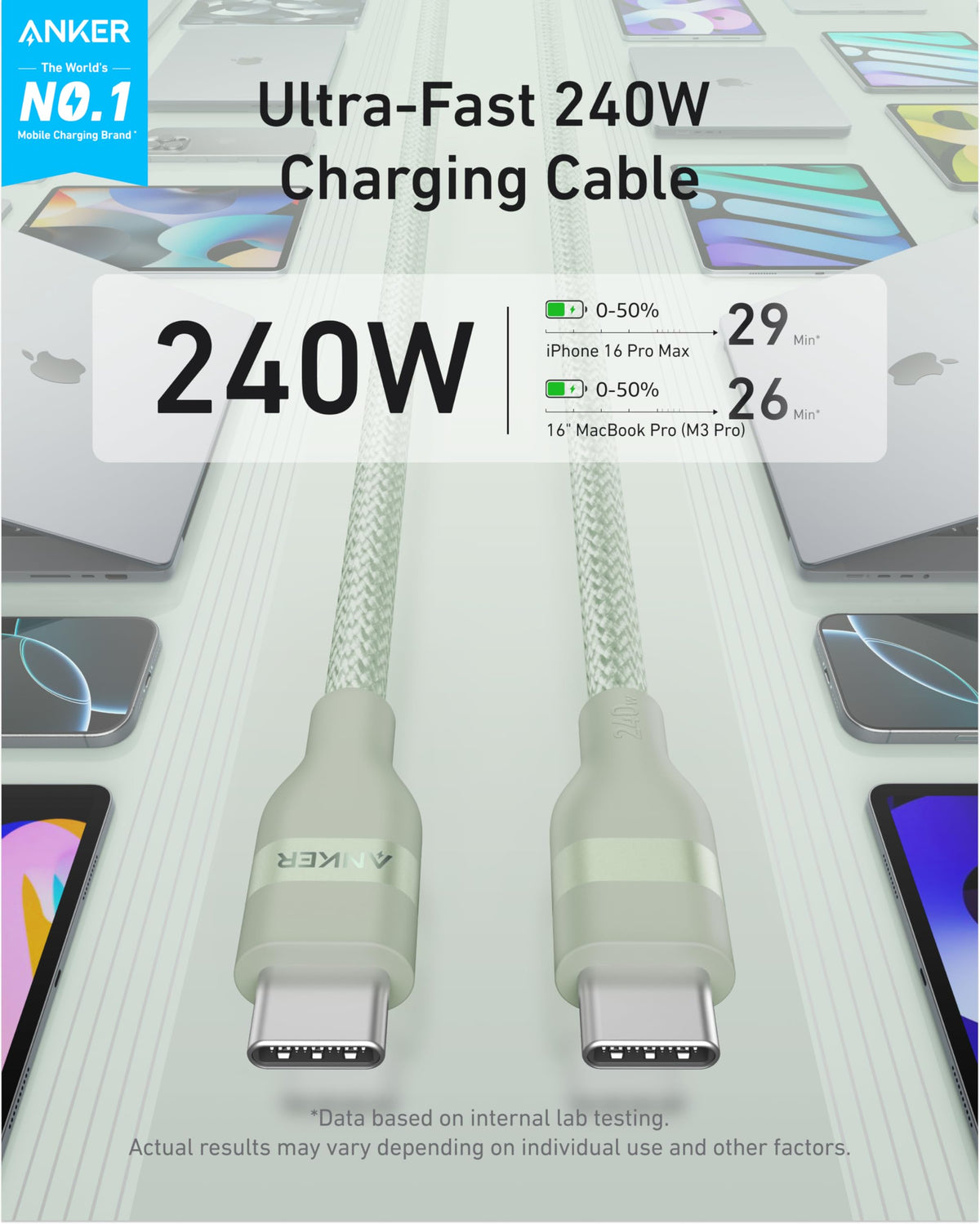 Anker Nano USB C to USB C Cable, 240W Fast Charging Cable (Black, 10ft)