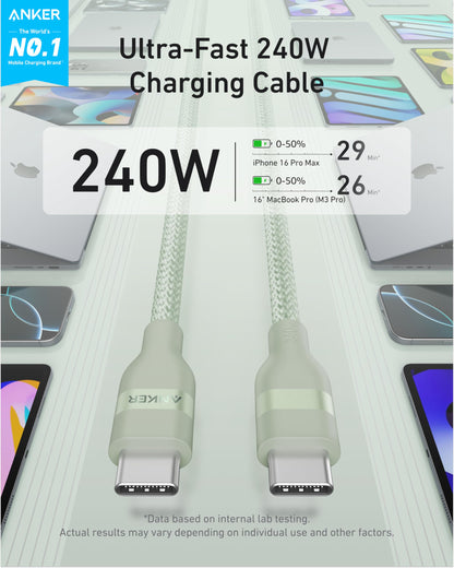 Anker Nano USB C to USB C Cable, 240W Fast Charging Cable (Black, 10ft)