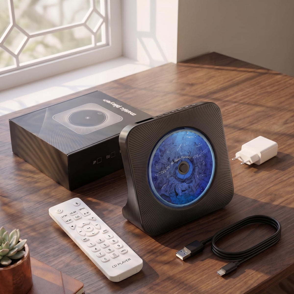 Gueray CD Player Portable Bluetooth Desktop CD Player for Home (Black)