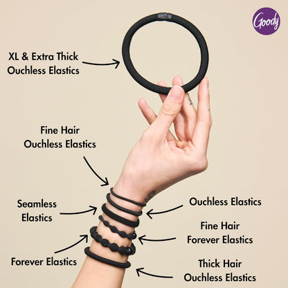 Goody Ouchless Elastic Hair Ties, 30 Ct, Black, 4MM Rubber Bands, Pain-Free