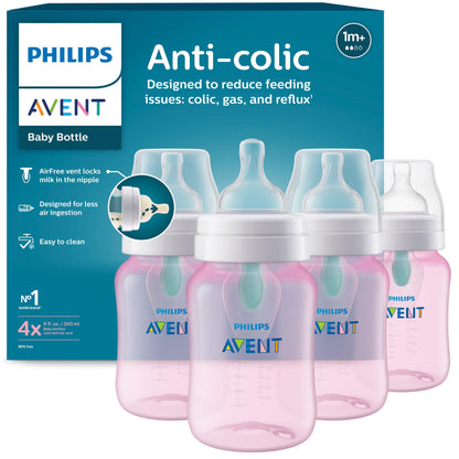 Philips Avent Anti-Colic Baby Bottle with AirFree Vent, Slow Flow, 4 oz