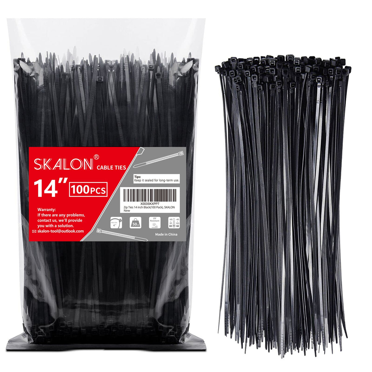 Zip Ties 8 inch (100 Pack), 40lbs Tensile Strength, Black Cable Ties, Wire Ties for indoor and outdoor use, by Skalon