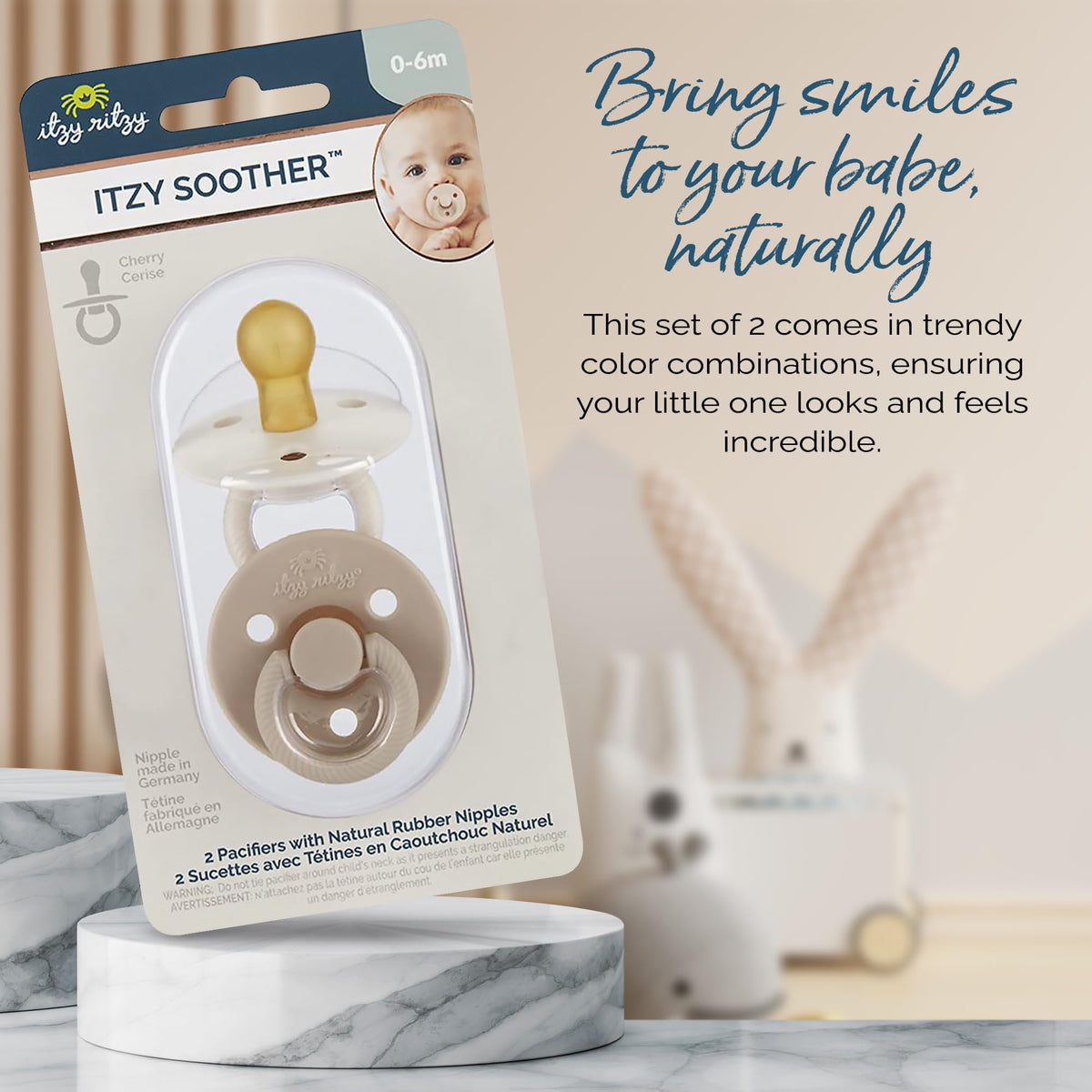Itzy Ritzy Natural Rubber Pacifiers for 0–6 Mos, Set of 2, Blossom/Rosewood