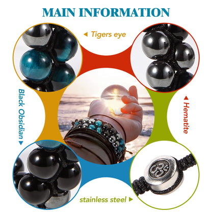 Triple Protection Bracelet - for Protect & Balance - Energy Crystal Handmade Bracelets for Men Women