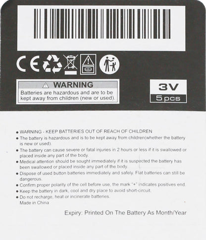 Warriors 5X CR2032 Batteries, 3V 240mAh Lithium Coin Batteries