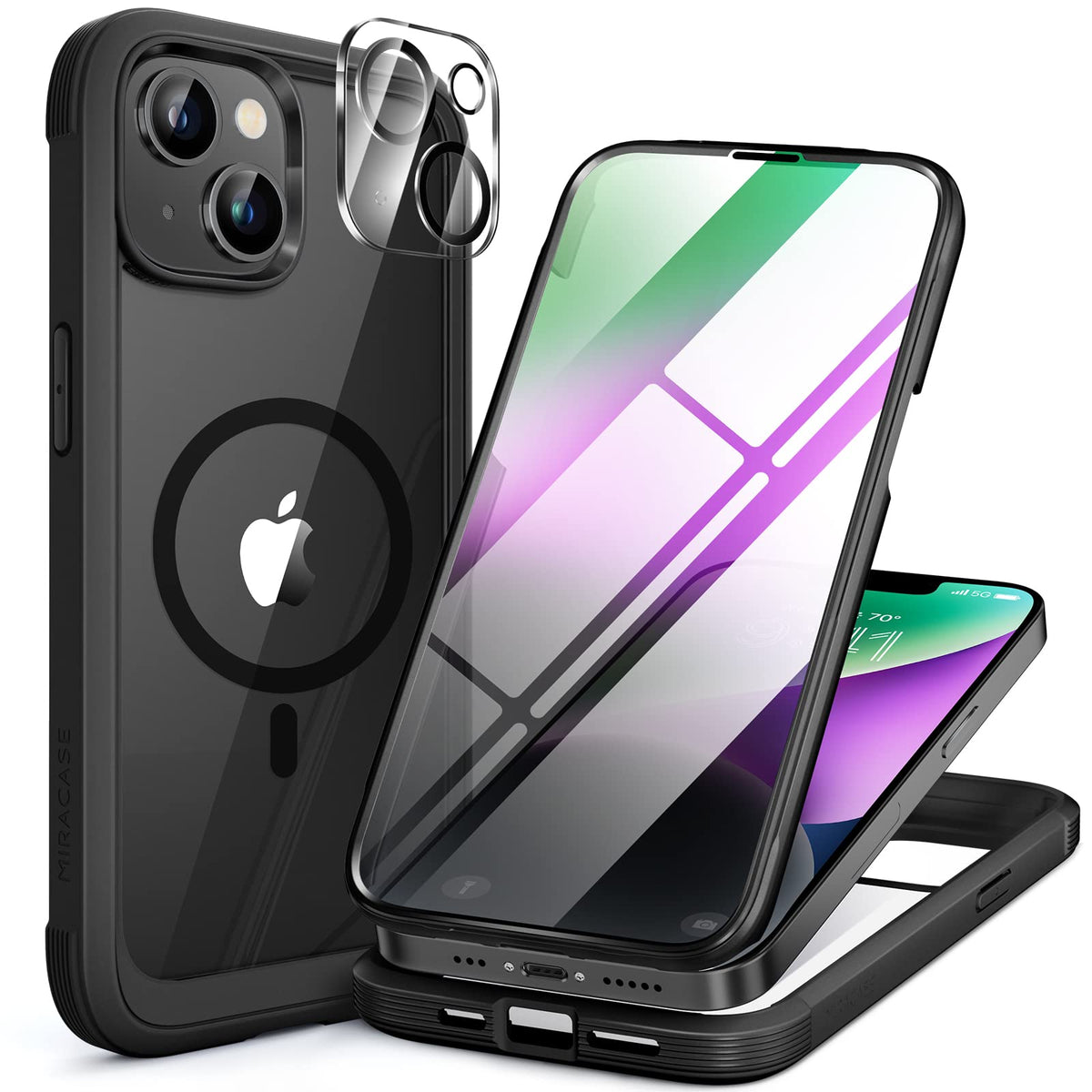 Miracase for iPhone 17e Case & iPhone 16e Case, Full-Body Phone with Built-in Glass Screen Protector, [Magnetic with MagSafe] Military Drop Proof 17 E/ 16 E Cover Bumper 6.1 inch, Black