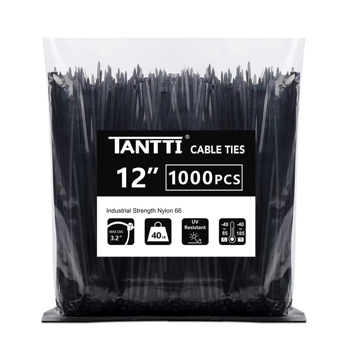 Zip Ties 4 inch (200 Pack), Small Zip Ties with 18 lb Tensile Strength, Black, by Tantti Supply