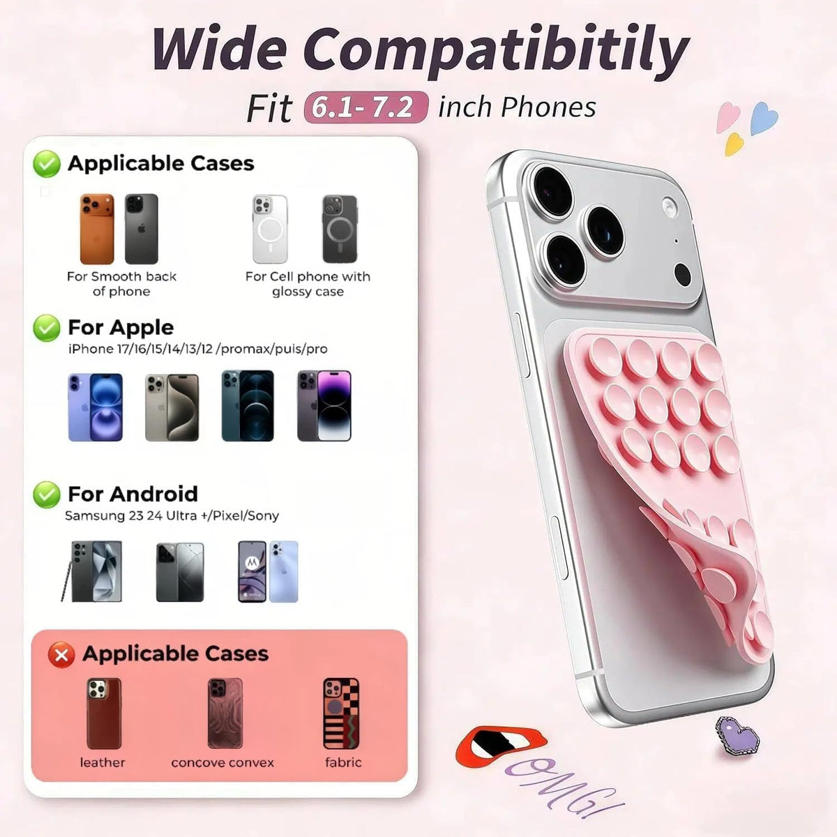 Upgraded Double Sided Silicone Suction Phone Case Detachable Mount, White