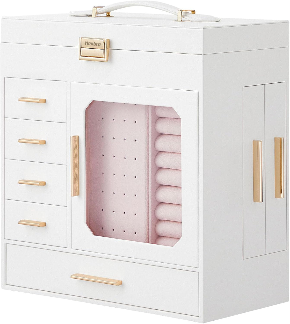 HOOBRO Jewelry Box with Mirror, 6-Layer Jewelry Organizer Box, Glass Window