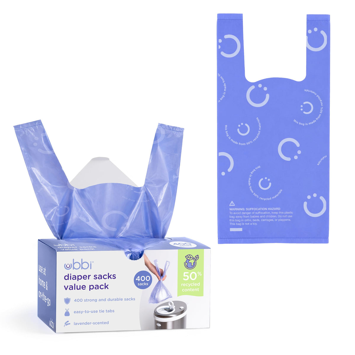 Ubbi Disposable Baby Diaper Sacks, Lavender Scented, 200 Count