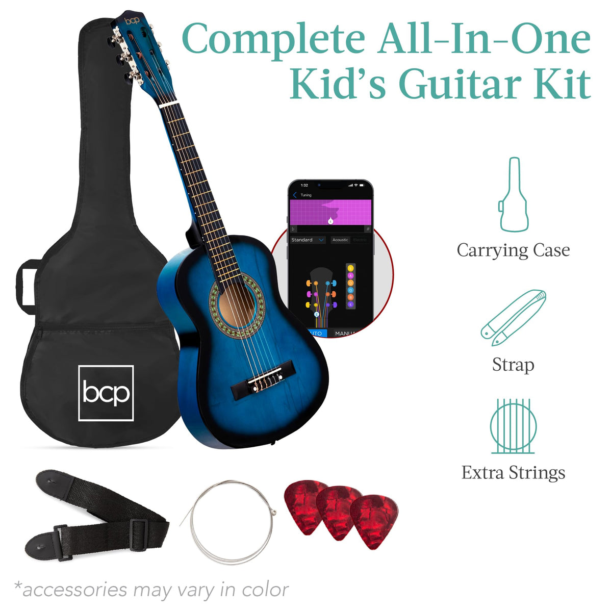 Best Choice Products 30in Kids Acoustic Guitar, All-in-One Beginner Starter Kit w/Strap, Case, Extra Strings, Rosette Inlay - Pink