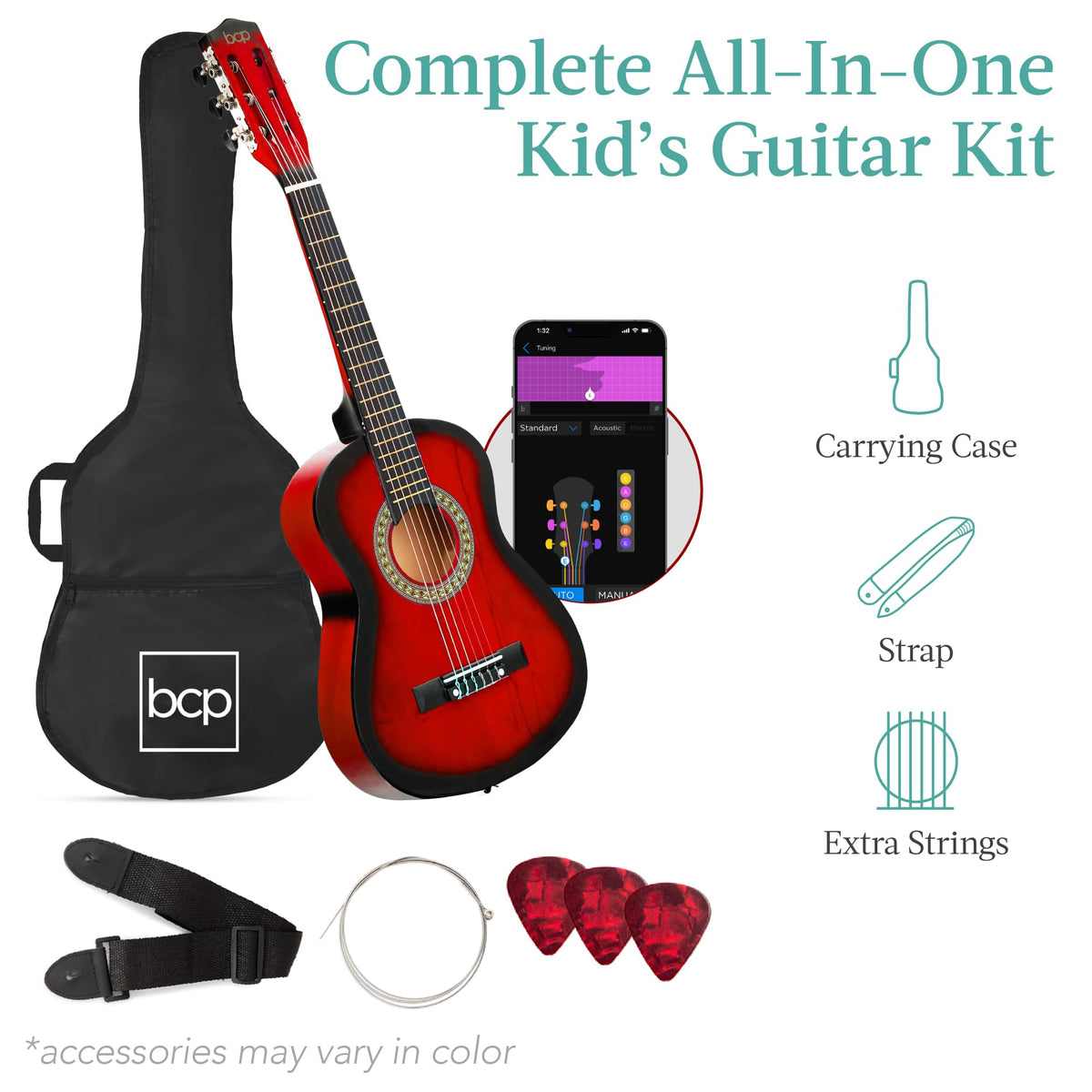 Best Choice Products 30in Kids Acoustic Guitar, All-in-One Beginner Starter Kit w/Strap, Case, Extra Strings, Rosette Inlay - Pink