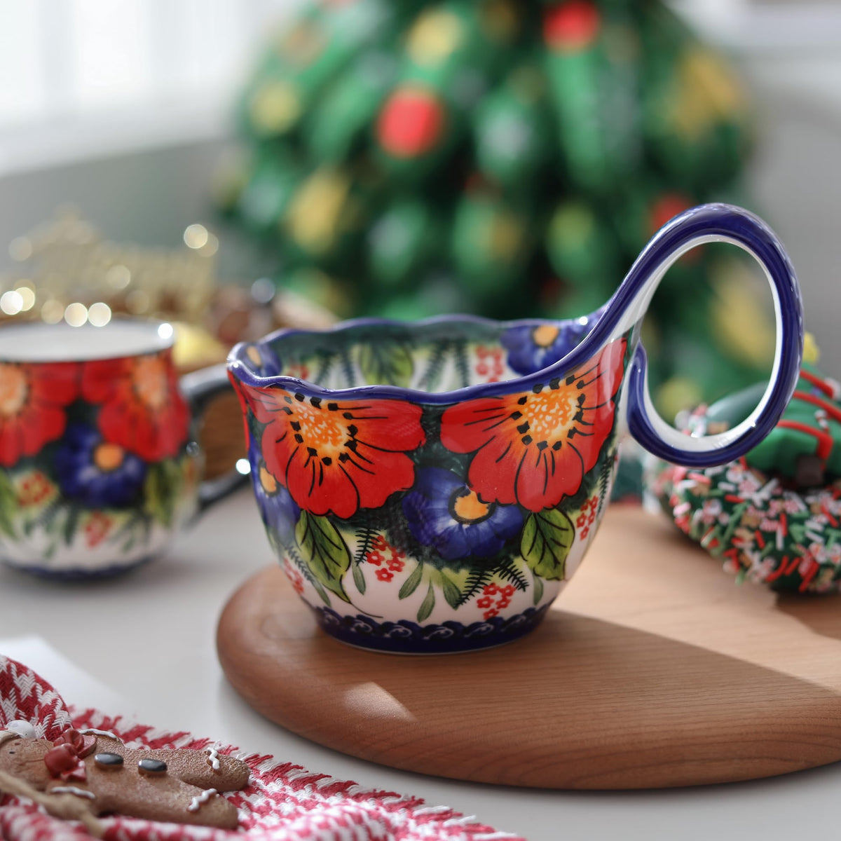 ALMA Handpainted Soup Bowl with Large Loop Handle,Easier Secure Grip