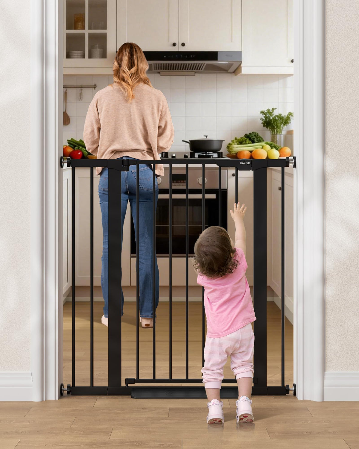 InnoTruth 27-36.6 in Wide Baby Gate for Stairs and Doorways, Black