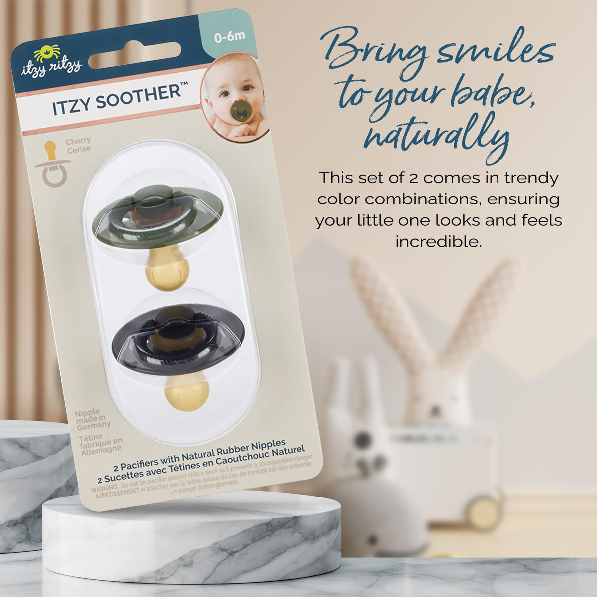 Itzy Ritzy Natural Rubber Pacifiers for 0–6 Mos, Set of 2, Blossom/Rosewood