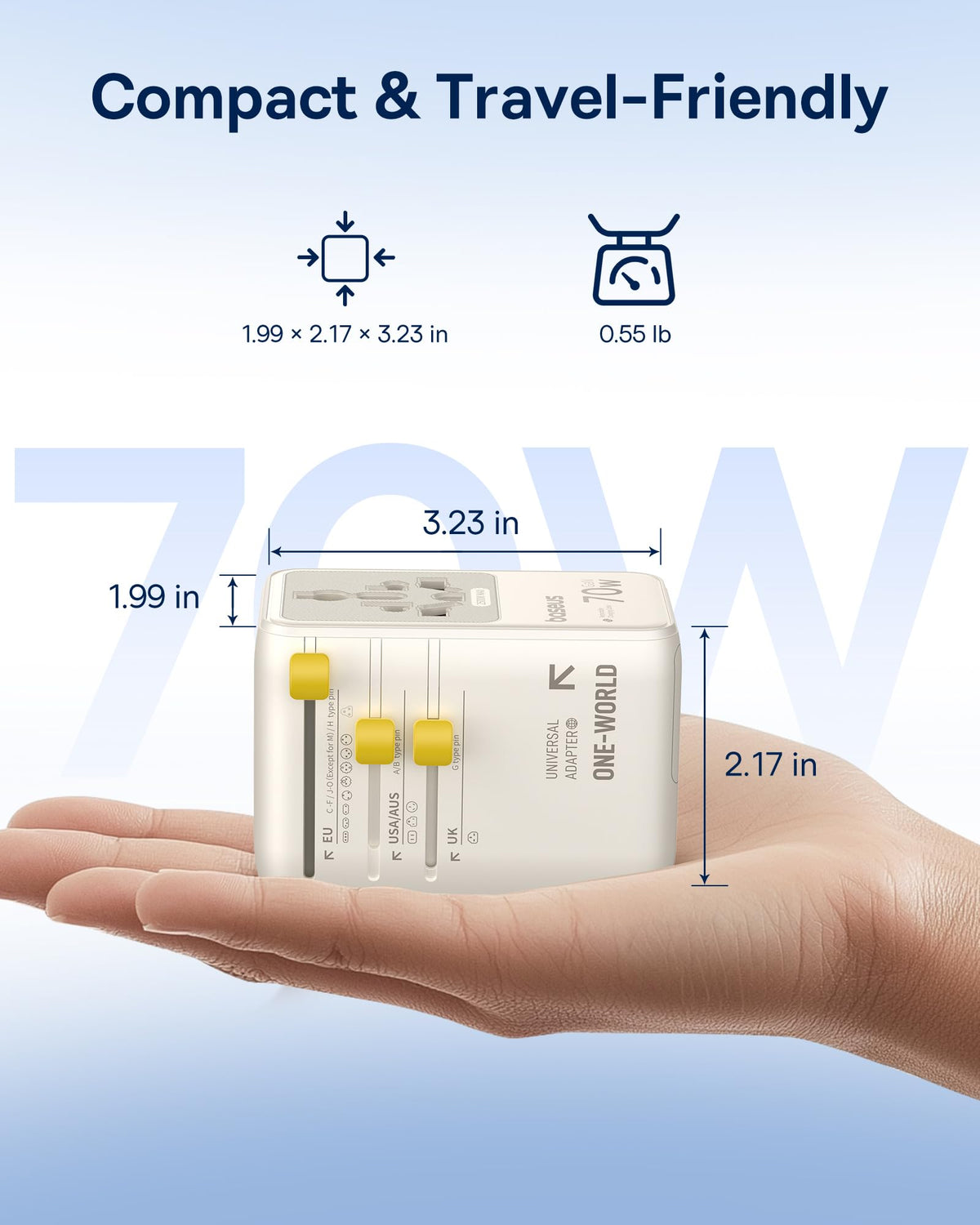 Baseus 70W Universal Travel Adapter, 6-in-1 International Plug Adapter