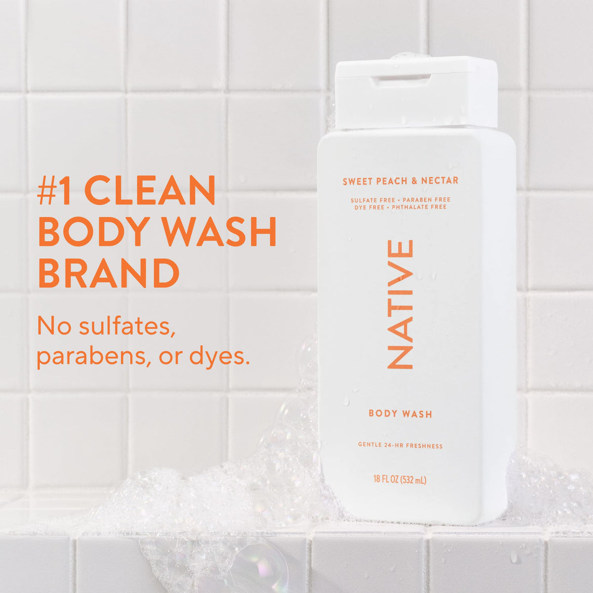 Native Clean Body Wash for Women & Men, Powder & Cotton Scent, 18 fl oz