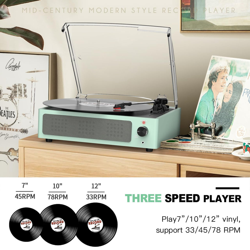 Seasonlife® Record Player for Vinyl Turntable with Speakers,Pale Purple