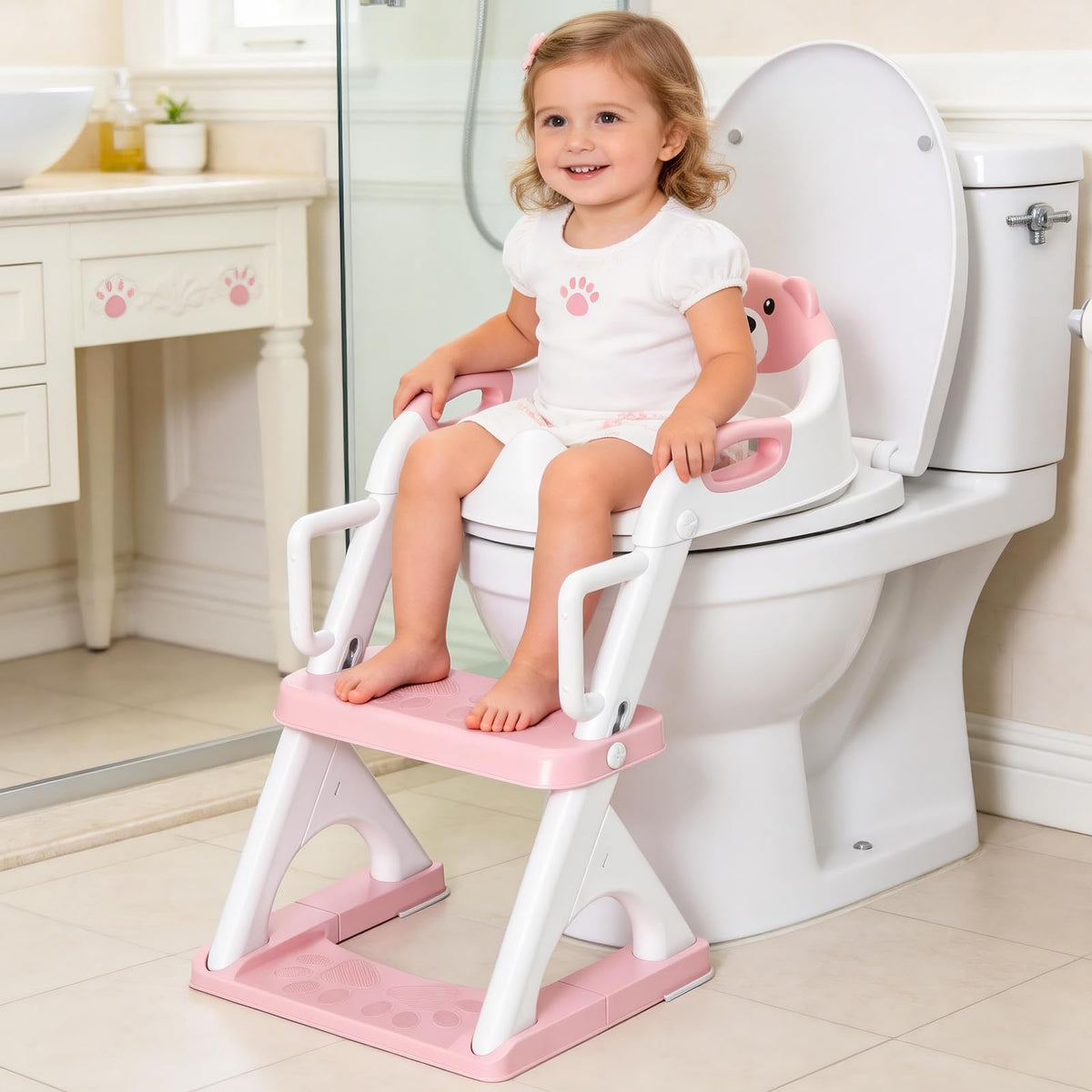 Potty Training Toilet for Toddlers, 2-in-1 Potty Training seat, Anti-Slip (Chocolate, Bear)