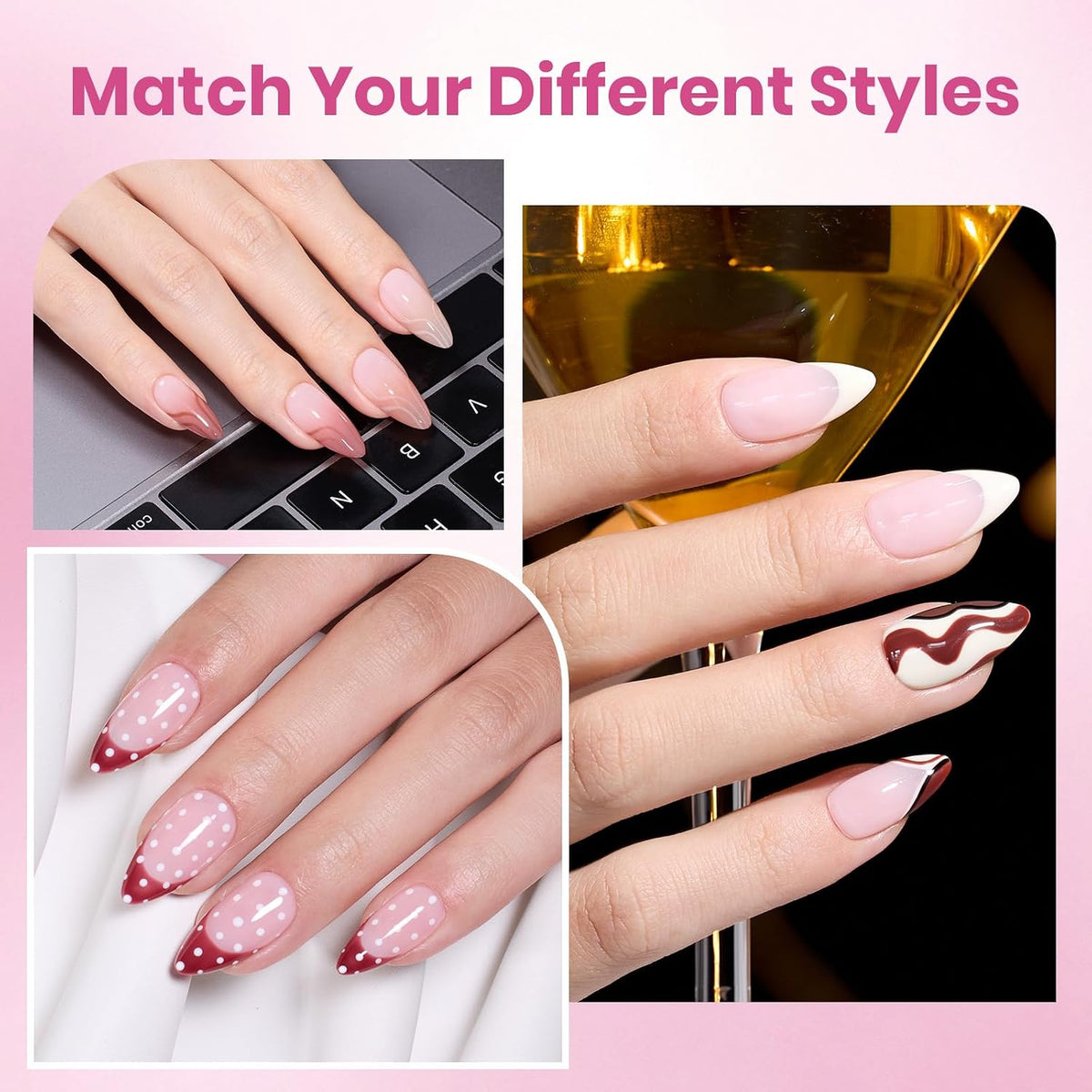 Beetles Soft Gel Nail Kit Almond Short 288pcs 12 Sizes Nail Tips with Glue