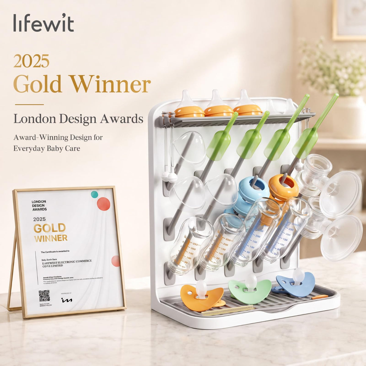 Lifewit 10-Hooks Baby Bottle Drying Rack for Countertop, BPA Free