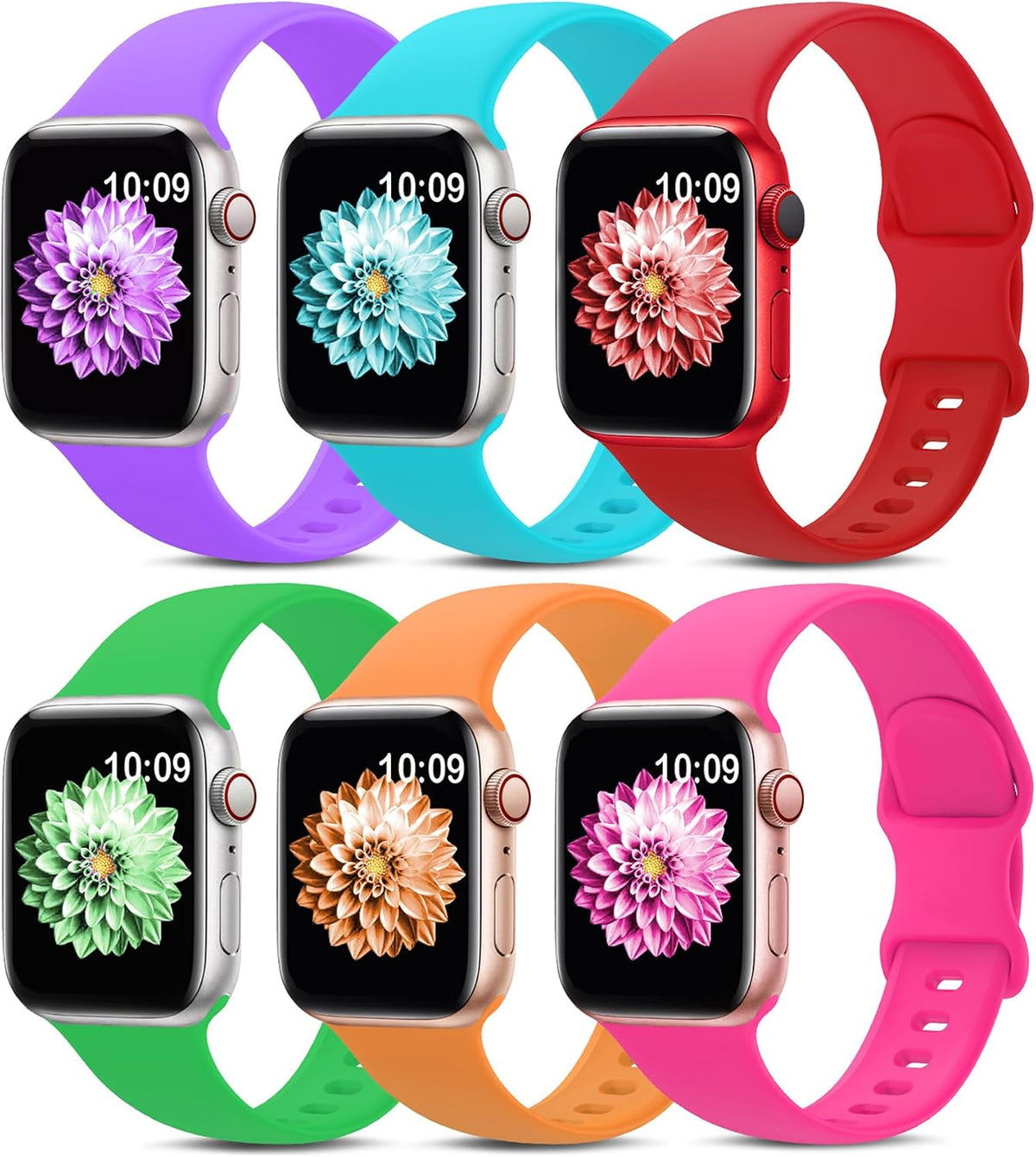 6 Pack Sport Silicone Bands Compatible with Apple Watch Band for Women Men