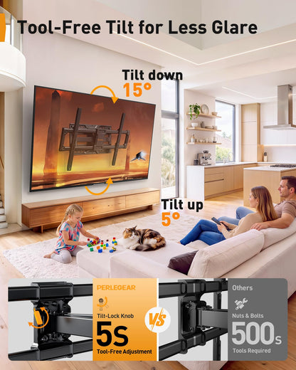 Perlegear Full Motion TV Wall Mount with Power Strip for 60–120 Inch TVs