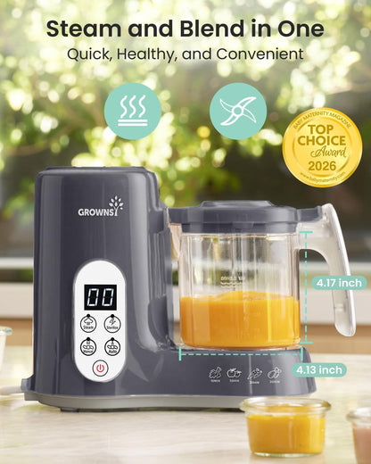 Grownsy Baby Food Maker, Steamer & Blender Baby Food Processor, Dark Grey