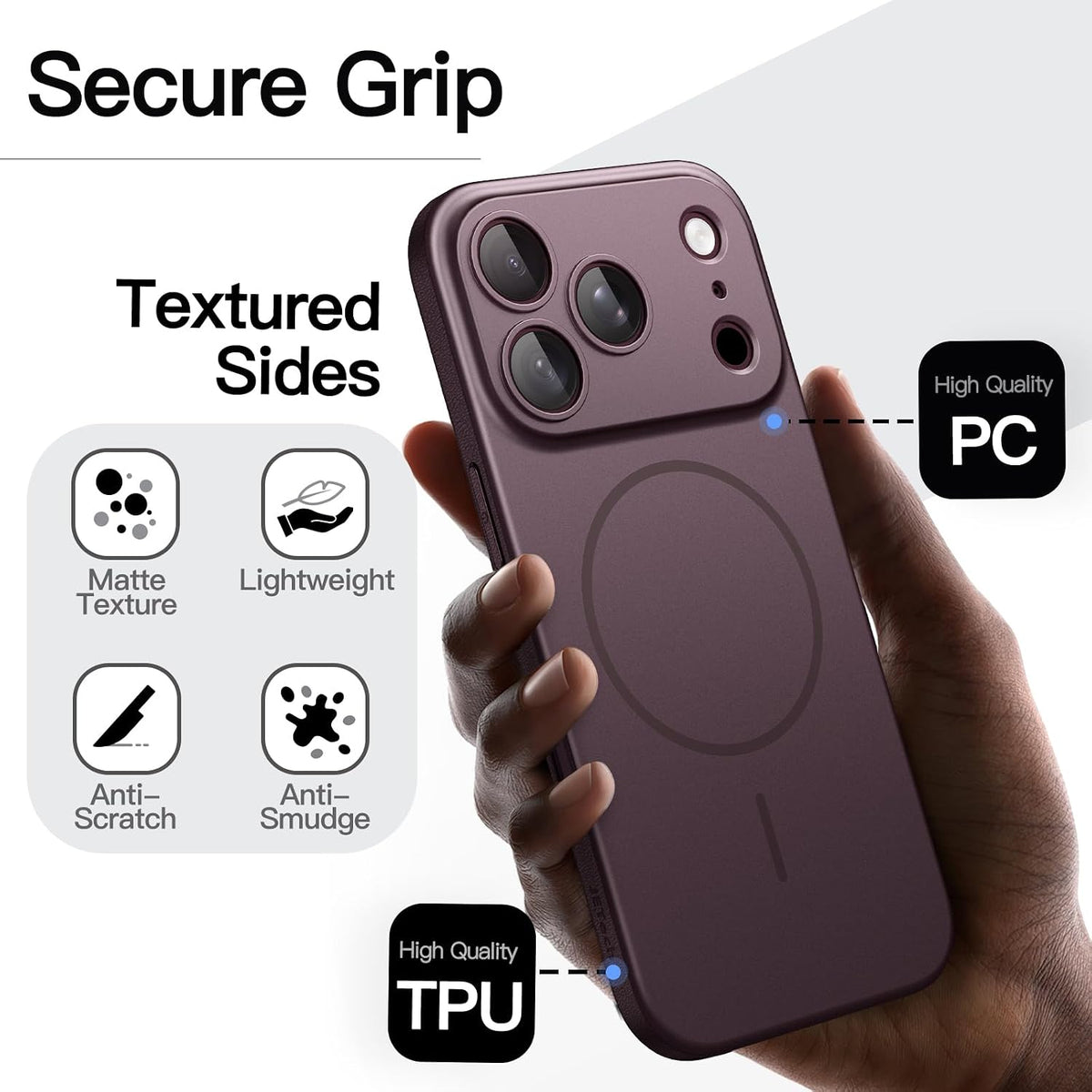 JETech Magnetic Slim Case for iPhone 18 Pro, Dark Cherry