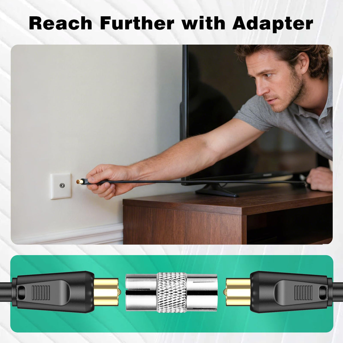 Ancable TV Aerial Cable with Coaxial Adapter 5M Black TV Ariel Lead