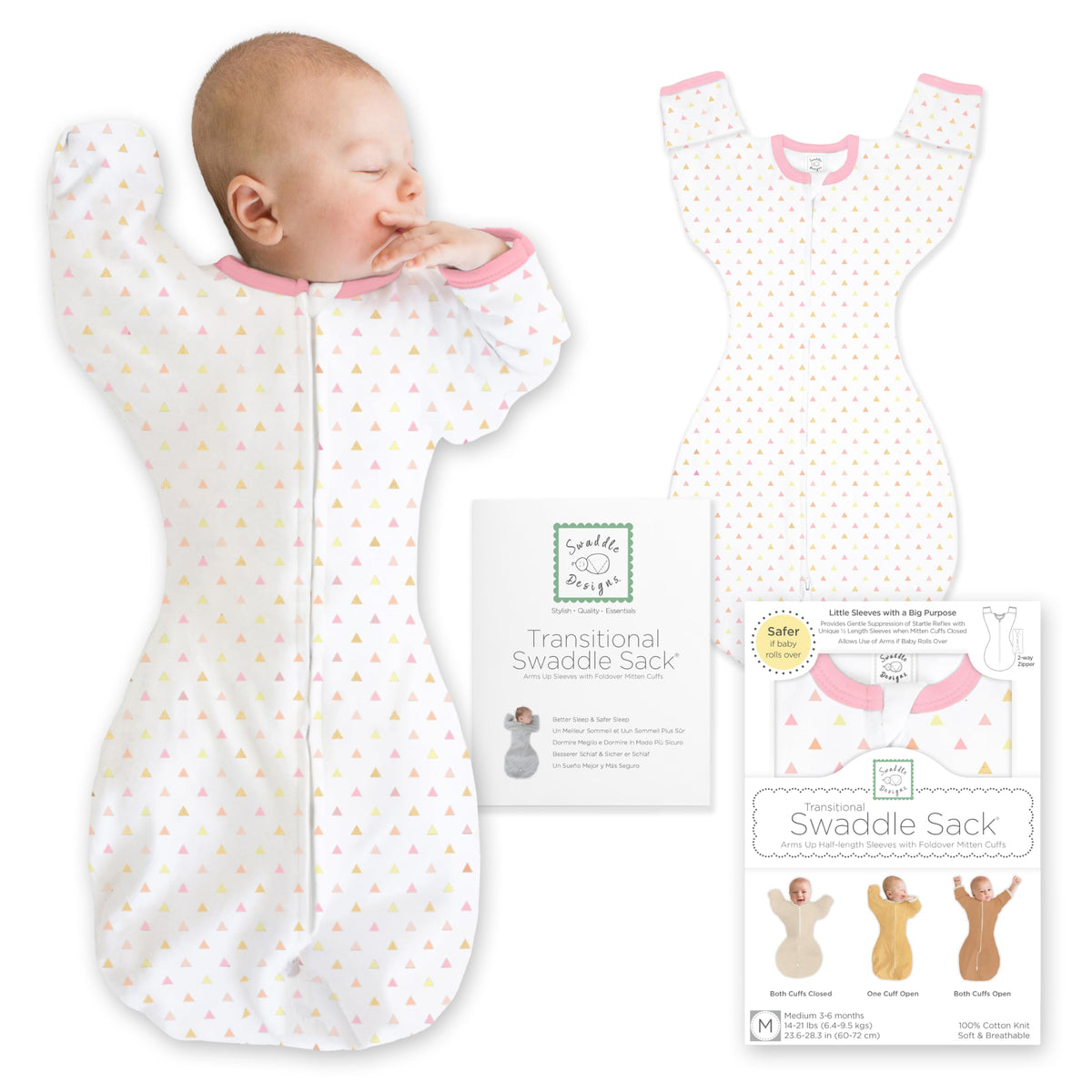 SwaddleDesigns Transitional Swaddle Sack, Cotton, Heathered Gray, 6-9mo