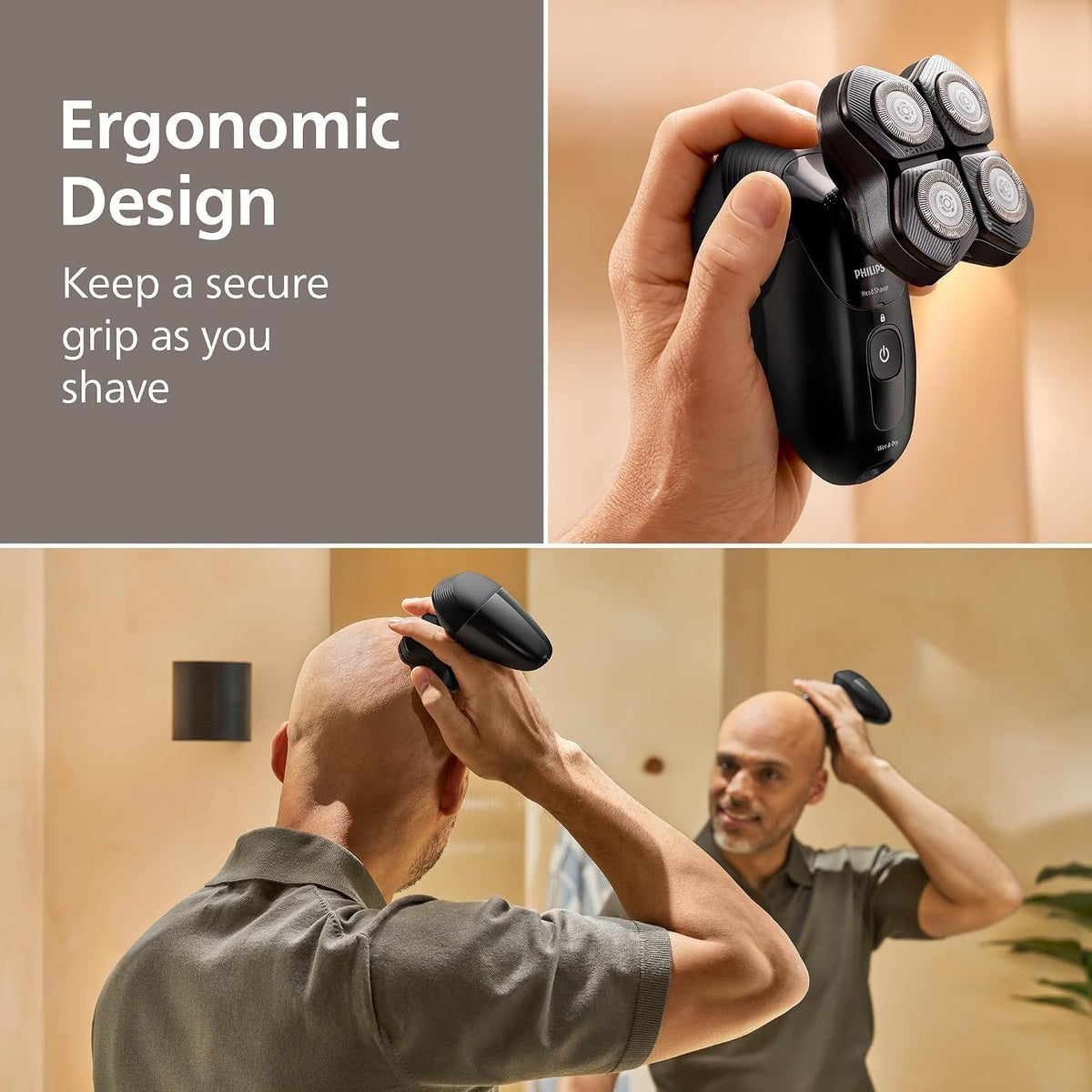 Philips Head Shaver Pro Skull Shaver for Men and Women, 360° Flexing Head & ComfortCut Blades for Clean Shave, Gentle on Skin Wet or Dry Use
