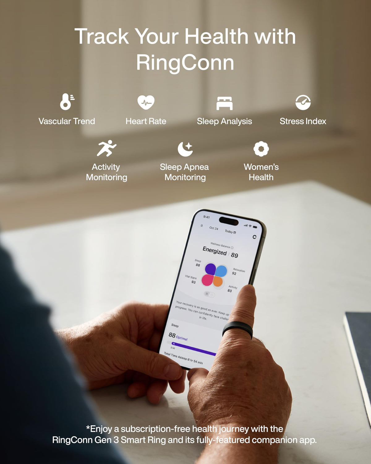 RingConn Gen 3 Smart Ring - Vascular Trends(Size 8, Future Silver)