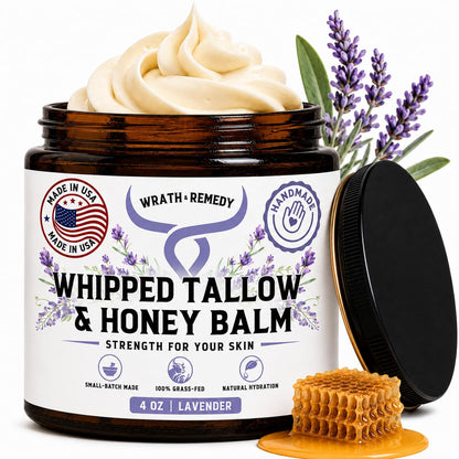 Wrath & Remedy Beef Tallow and Honey Balm, Handcrafted, Unscented, 4 oz