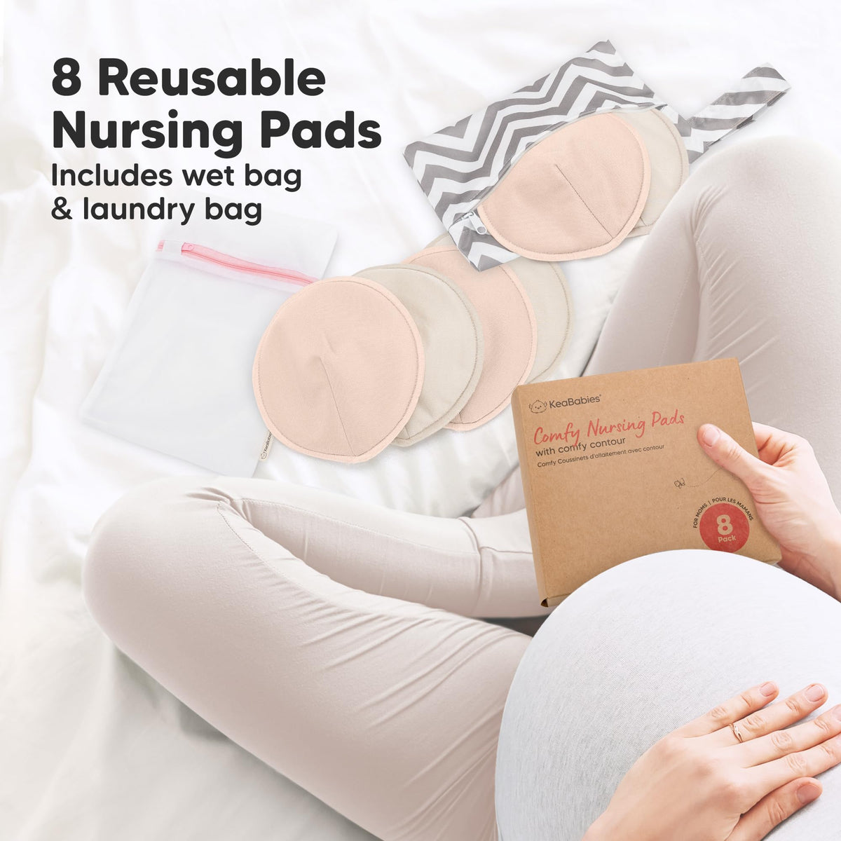 Organic Nursing Pads, 14 Washable Breast Pads,Wash Bag (Neutrals, XL 5.6")