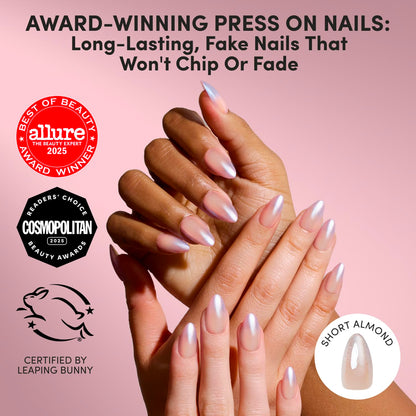 Glamnetic Press On Nails, Short Almond Glossy, Fake Nails 24pc Nail Kit