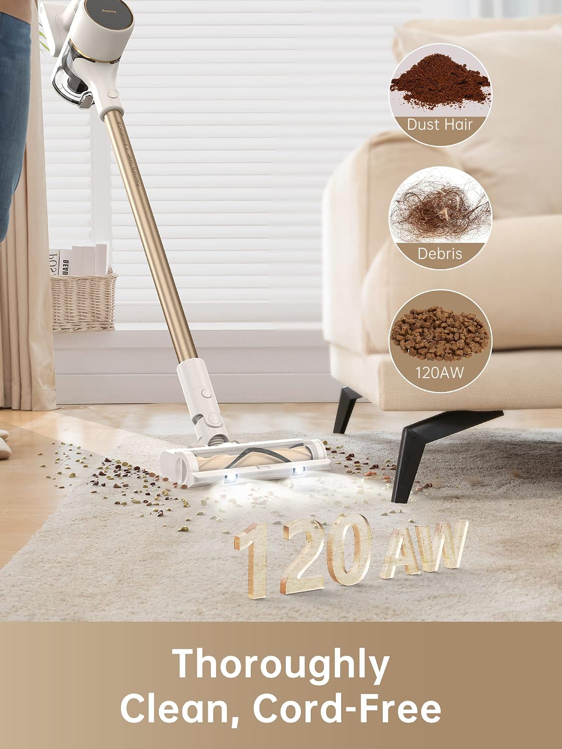 DREAME R10 Cordless Stick Vacuum Cleaner for Home Powerful 120AW Suction
