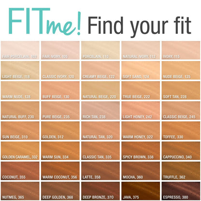 Maybelline Fit Me Matte + Poreless Liquid Oil-Free Foundation Makeup, Sun Beige, 1 Count (Packaging May Vary)