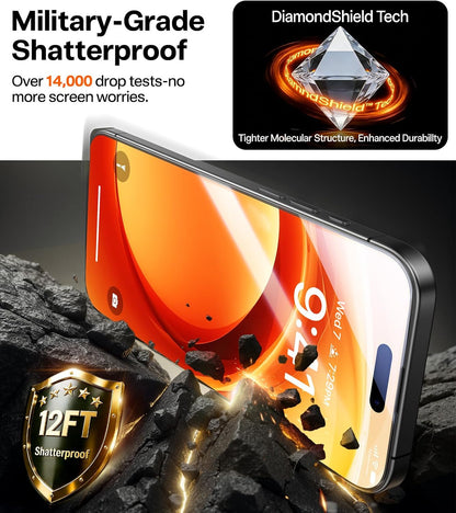 TORRAS Military-Grade Unbreakable for iPhone 18 Pro Screen Protector 2-Pack