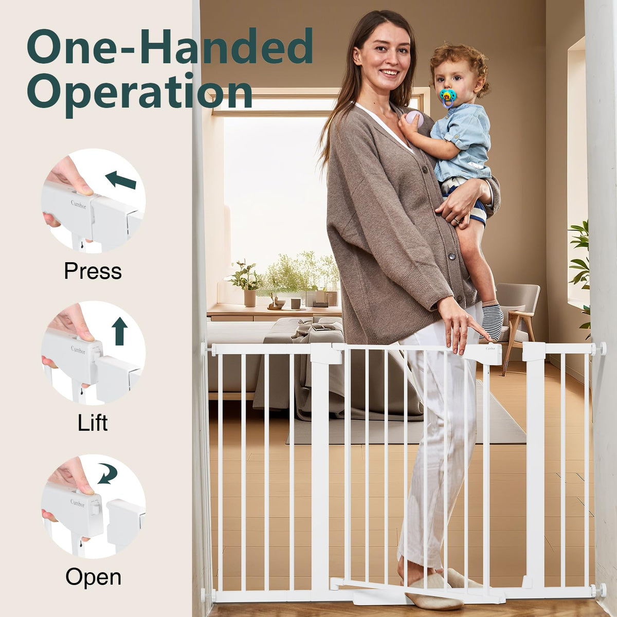 Cumbor 29.7-51.5 in Extra Wide Baby Gate for Stairs, Dog Gate Indoor Black