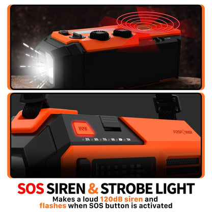 FosPower NOAA Emergency Weather Radio D8 37000mWh Portable Power Bank, AM/FM, USB/Solar/Hand Crank Charging, SOS Alarm & Flashlight for Indoor/Outdoor Emergency - Orange