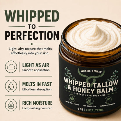 Wrath & Remedy Beef Tallow and Honey Balm, Handcrafted, Unscented, 4 oz