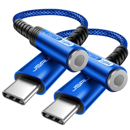 JSAUX 2 Pack USB C to 3.5mm Audio Adapter, Smart DAC Headset Dongle, Black