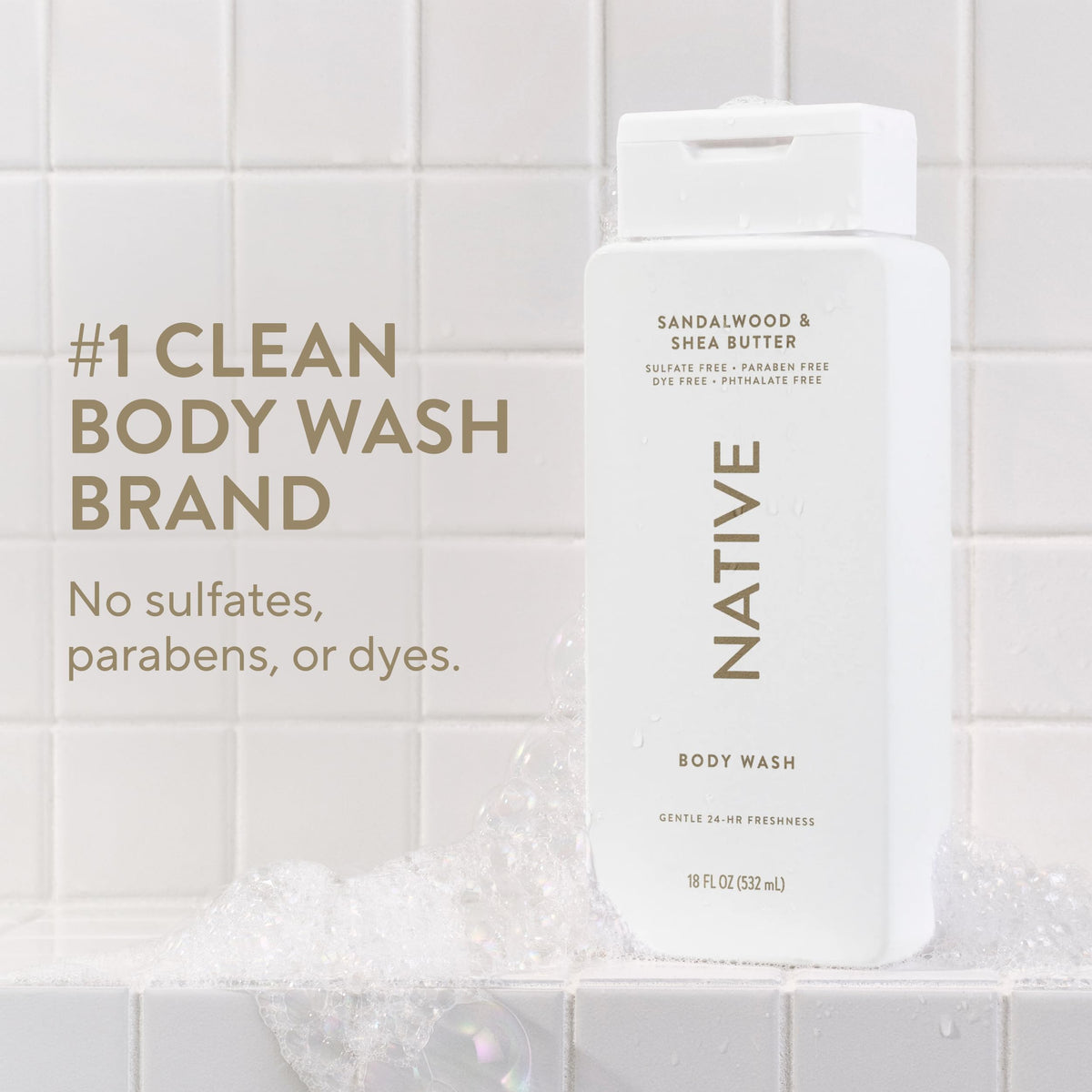 Native Clean Body Wash for Women & Men, Powder & Cotton Scent, 18 fl oz