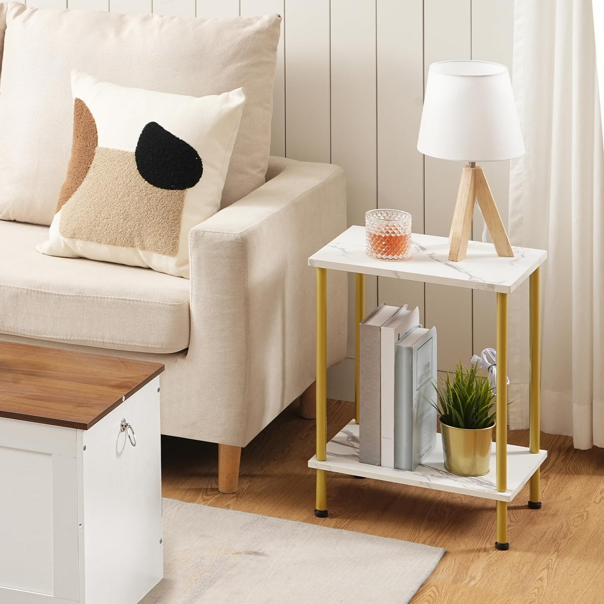 HOOBRO End Table, Small Side Table, Nightstand with 2-Layer Storage Shelves, Sofa Table for Small Spaces, Living Room, Bedroom, Stable Frame, Easy Assembly, Rustic Brown BF09BZ01